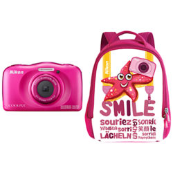 Nikon COOLPIX W100 Waterproof Digital Camera, 13.2MP, HD 1080p, 3x Optical Zoom, Bluetooth & 2.7 LCD Screen Pink